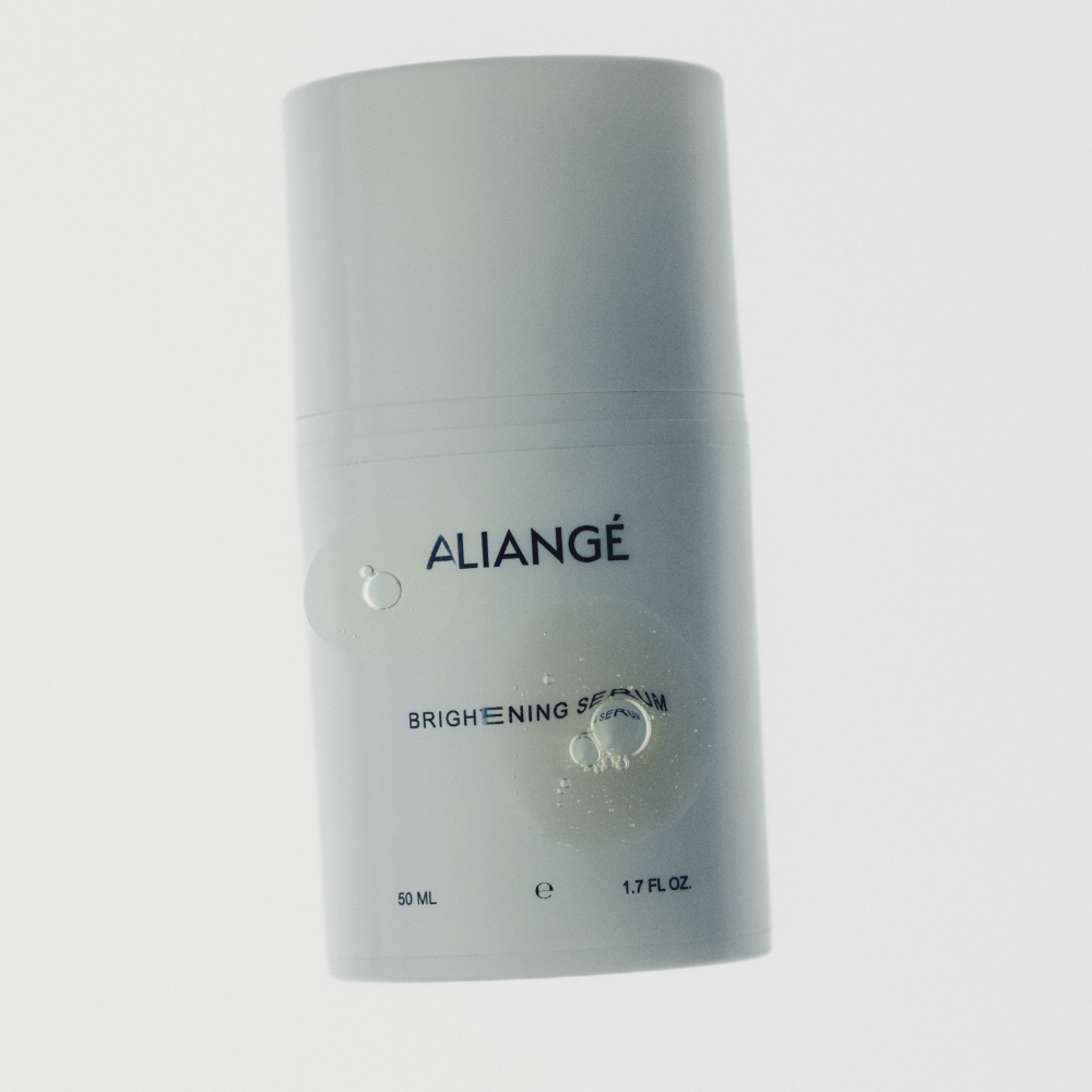 Before and after results showing reduced pigmentation, more even skin tone and improved brightness after using Aliangé Skincare's Brightening Serum with Oligopeptide-68 and botanical AHA blend, developed by Dr. Alison Jamieson in Australia