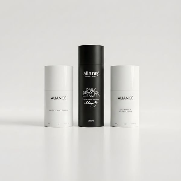 Aliangé PM Protocol — evening skincare sequencing set on white background, doctor-led
