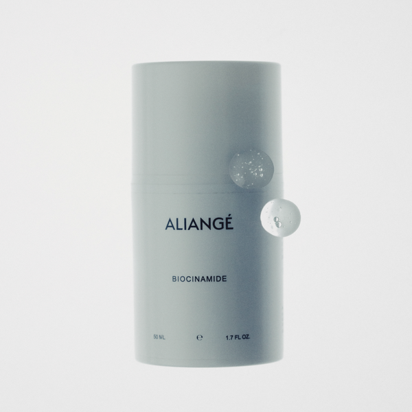 Before and after results showing reduced redness, refined pores and restored skin barrier after using Aliangé Skincare's Biocinamide Serum with niacinamide and postbiotic Lactococcus ferment lysate, developed by Dr. Alison Jamieson in Australia