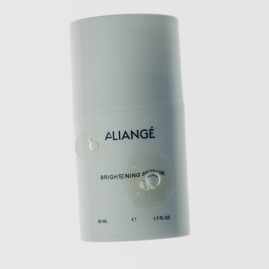 Before and after results showing reduced pigmentation, more even skin tone and improved brightness after using Aliangé Skincare's Brightening Serum with Oligopeptide-68 and botanical AHA blend, developed by Dr. Alison Jamieson in Australia