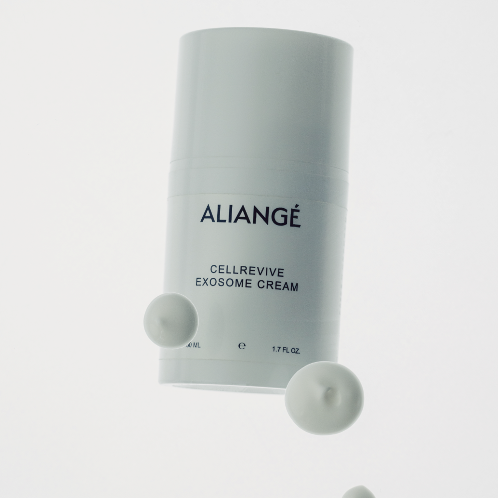 Before and after results showing visibly firmer, more youthful skin with improved collagen density and reduced fine lines after using Aliangé Skincare's CellRevive Exosome Cream delivering 4 billion extracellular vesicles per application, developed by Dr. Alison Jamieson in Australia