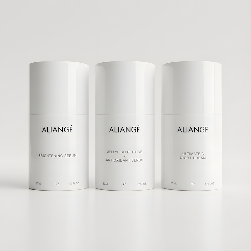 Aliangé Mature Skin Protocol — doctor-led mature skincare set on white background